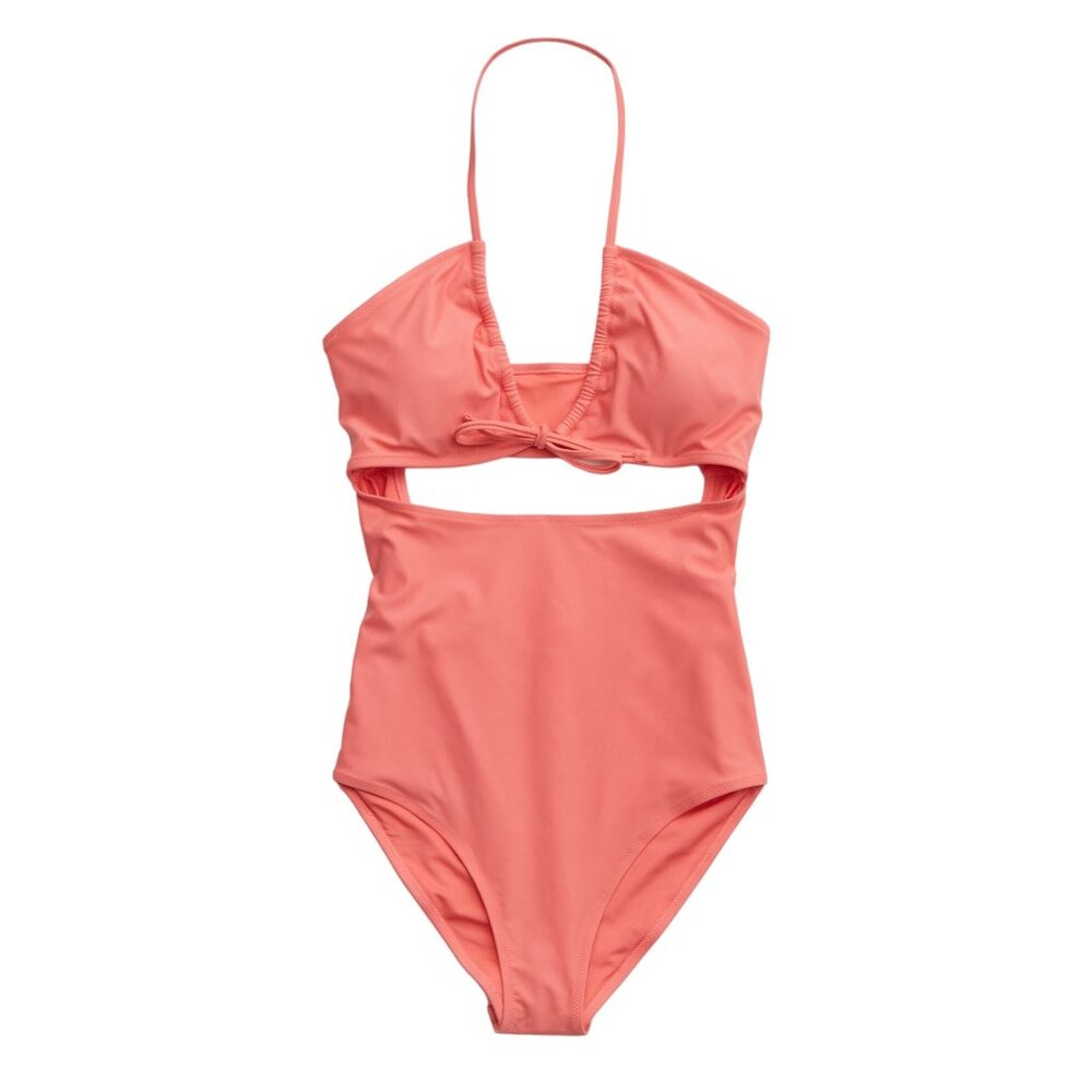 Aerie Ruched Cut Out One Piece Swimsuit Cheeky Strawberry Pink M